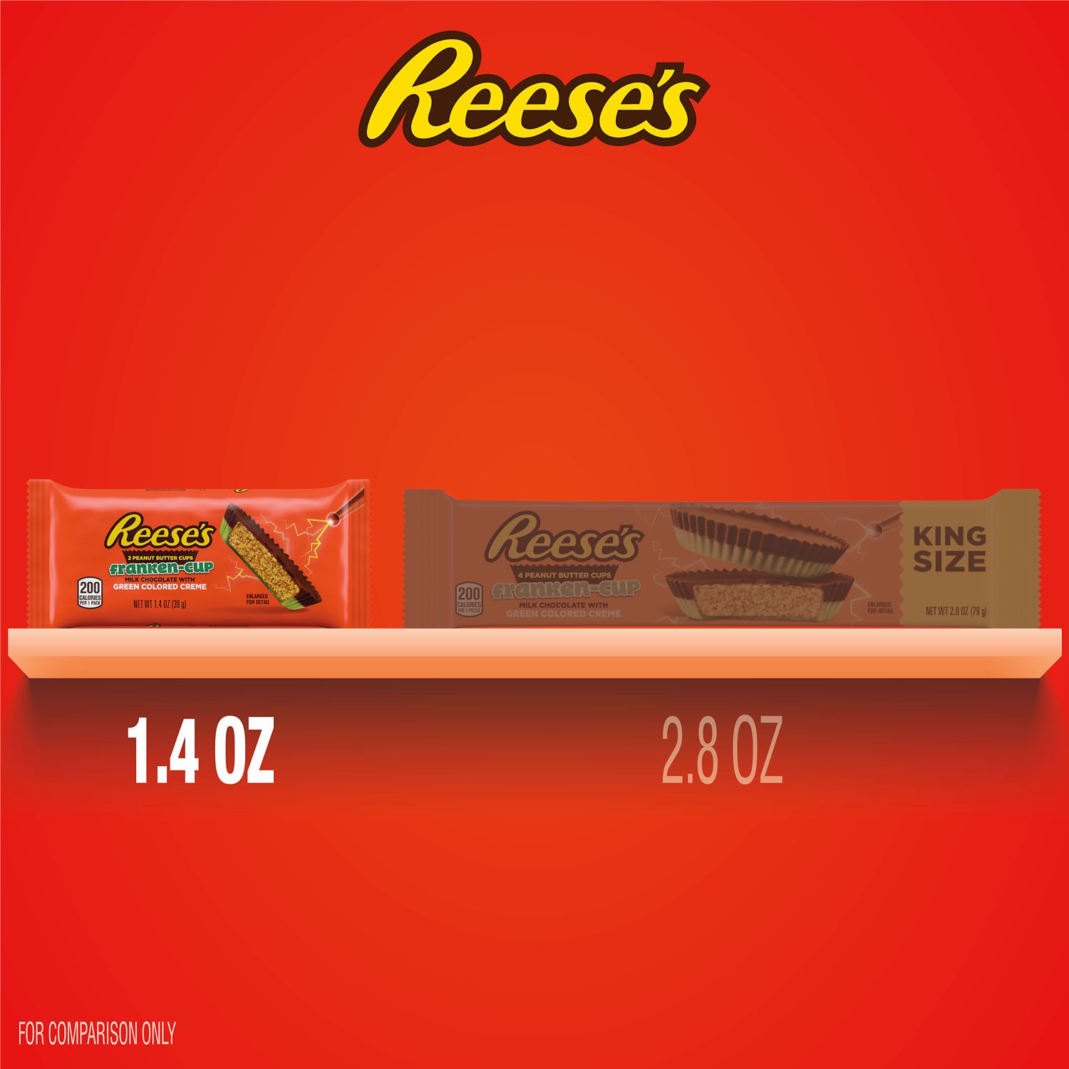 slide 3 of 7, Reese's Franken-Cup Milk Chocolate Peanut Butter With Green Creme Cups Candy Halloween Pack, 2 ct; 1.4 oz
