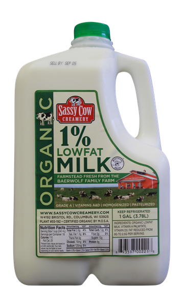 slide 1 of 1, Sassy Cow Creamery Organic 1% Lowfat Milk Gallon, 1 gal