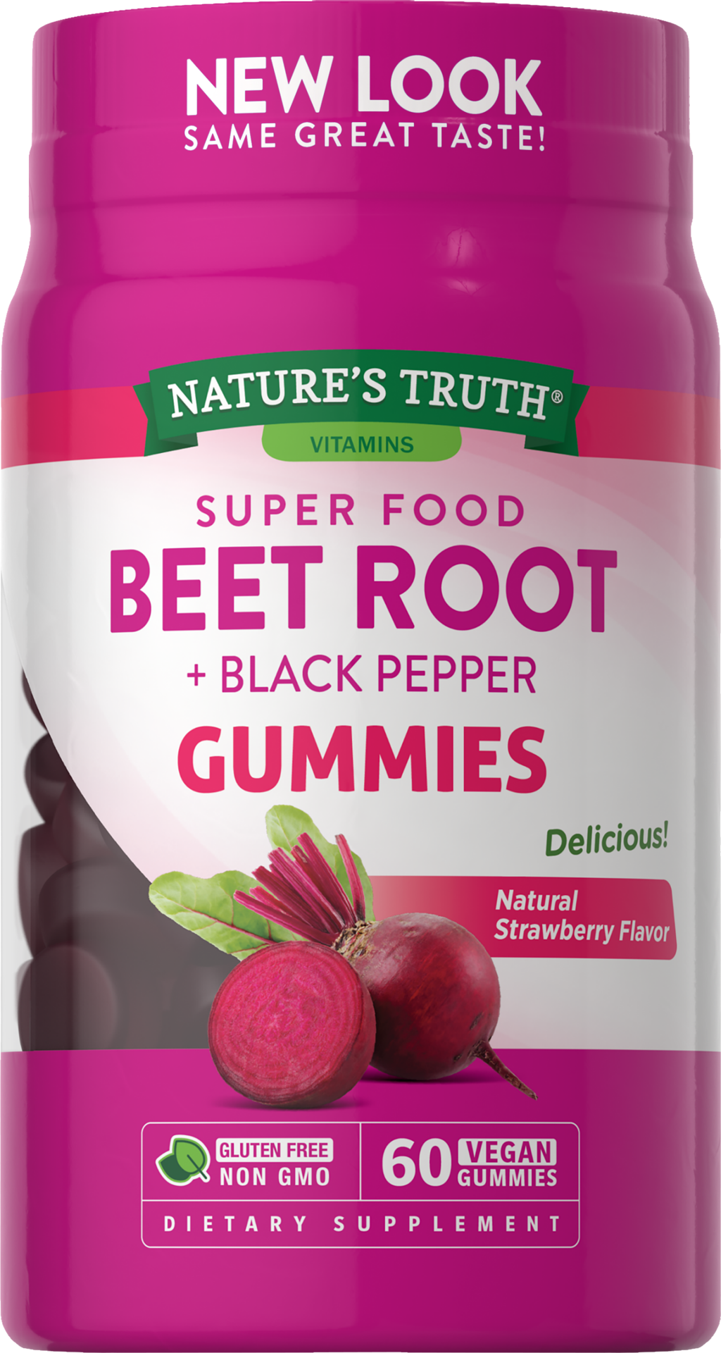 slide 1 of 7, Nature's Truth Super Food Natural Strawberry Flavor Beet Root + Black Pepper 60 Vegan Gummies, 60 ct