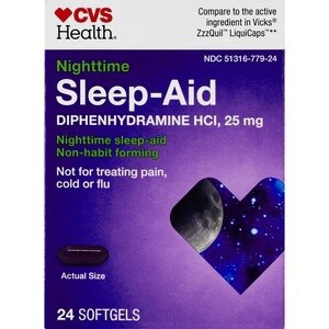 slide 1 of 1, CVS Health Nighttime Sleep Aid Diphenhydramine Hci 25 Mg Softgels, 24 Ct, 1 ct