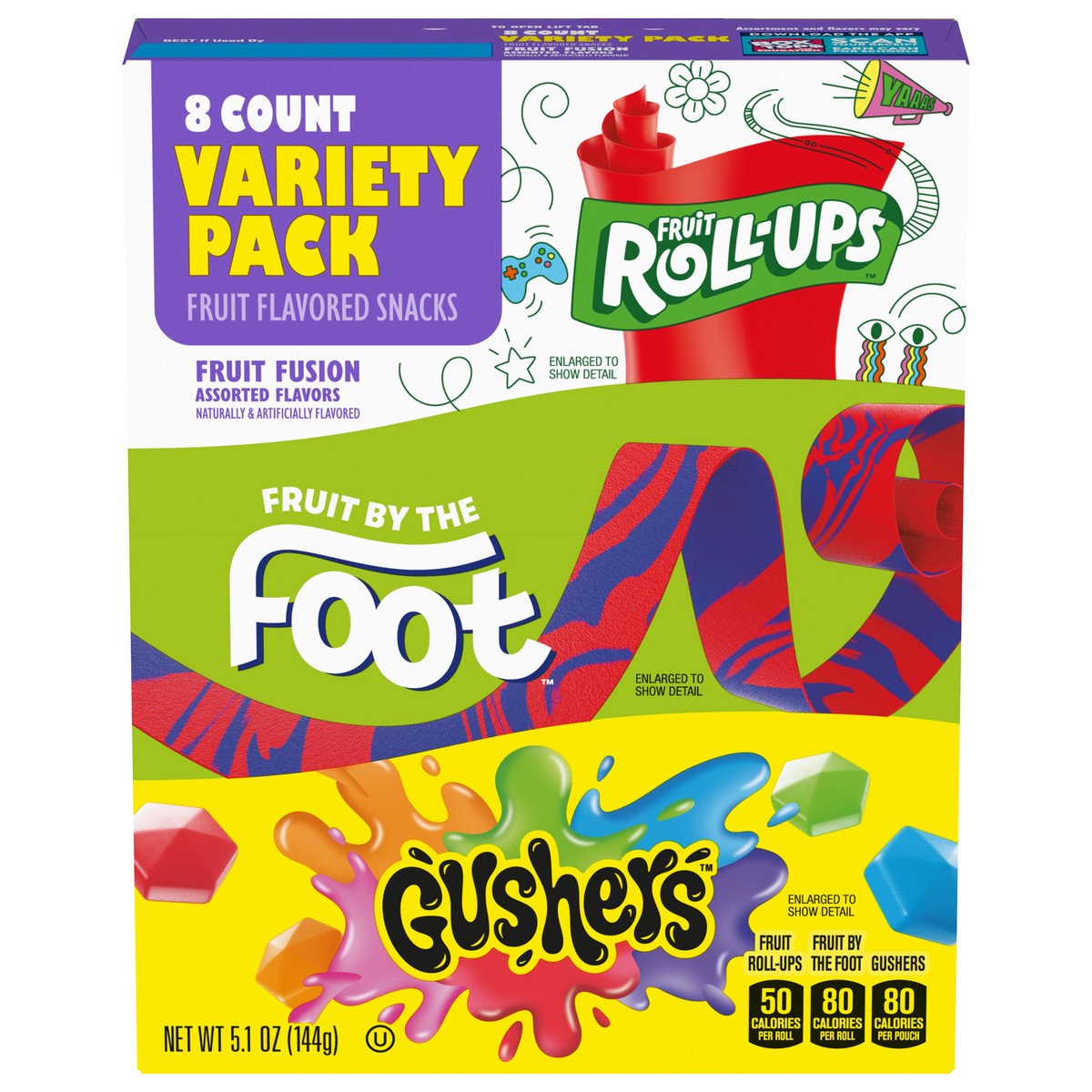 slide 1 of 13, Fruit Roll-Ups, Fruit by the Foot, Gushers Snacks Variety Pack, 8 ct, 8 ct