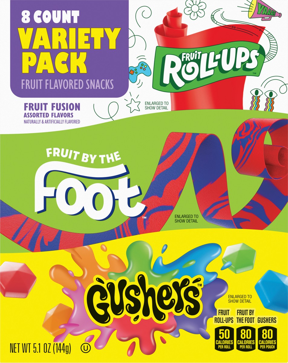 slide 5 of 13, Fruit Roll-Ups, Fruit by the Foot, Gushers Snacks Variety Pack, 8 ct, 8 ct