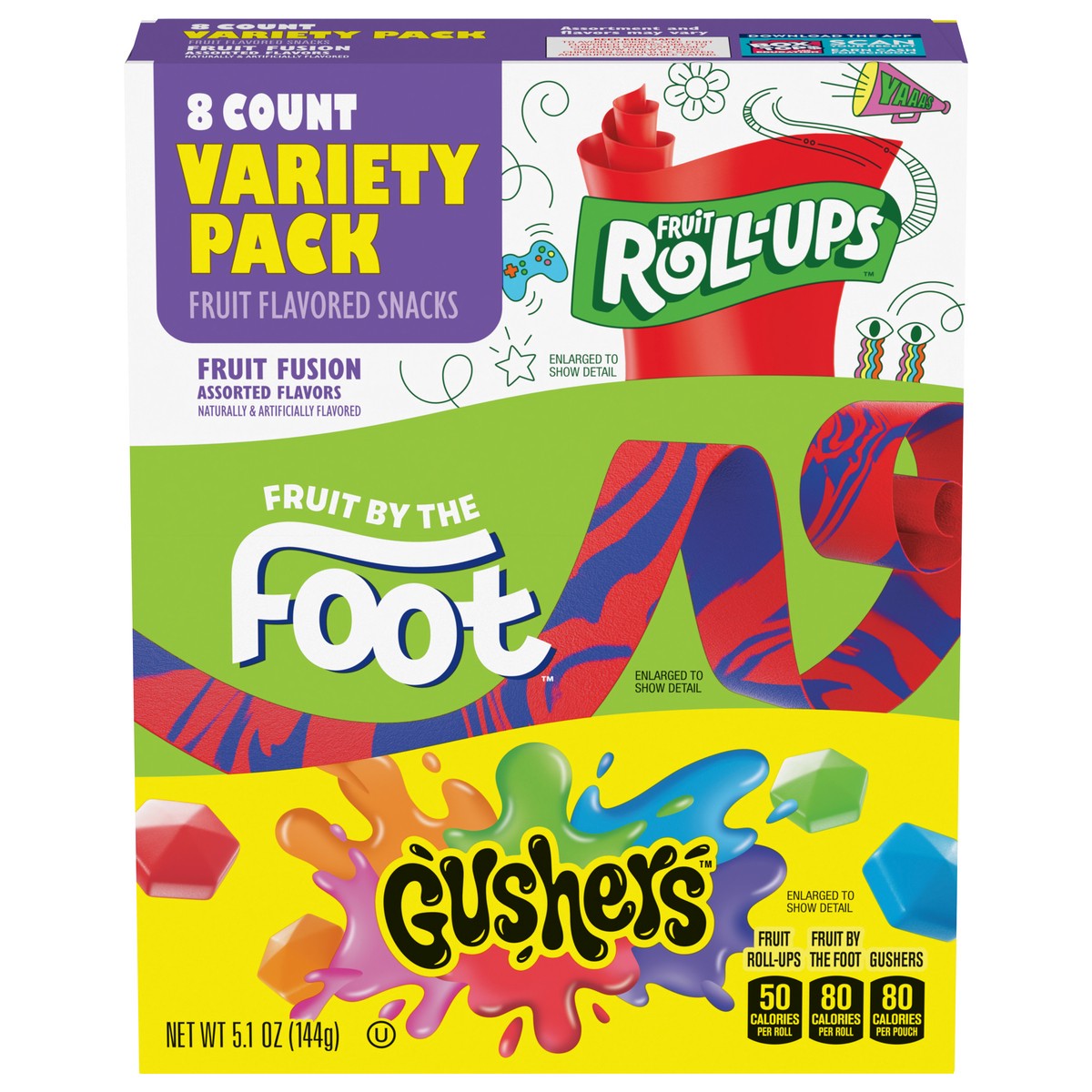 slide 11 of 13, Fruit Roll-Ups, Fruit by the Foot, Gushers Snacks Variety Pack, 8 ct, 8 ct