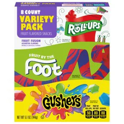 General Mills Fruit Roll-Ups, Fruit by the Foot, Gushers Snacks Variety Pack, 8 ct