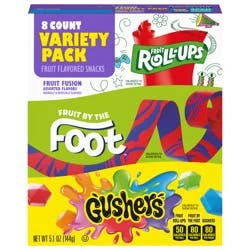 General Mills Fruit Roll-Ups, Fruit by the Foot, Gushers Snacks Variety Pack, 8 ct