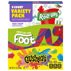 General Mills Fruit Roll-Ups, Fruit by the Foot, Gushers Snacks Variety Pack, 8 ct