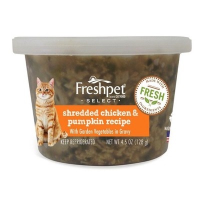 slide 1 of 1, FreshPet Shredded Chicken & Pumpkin Recipe Cat Food, 4.5 oz