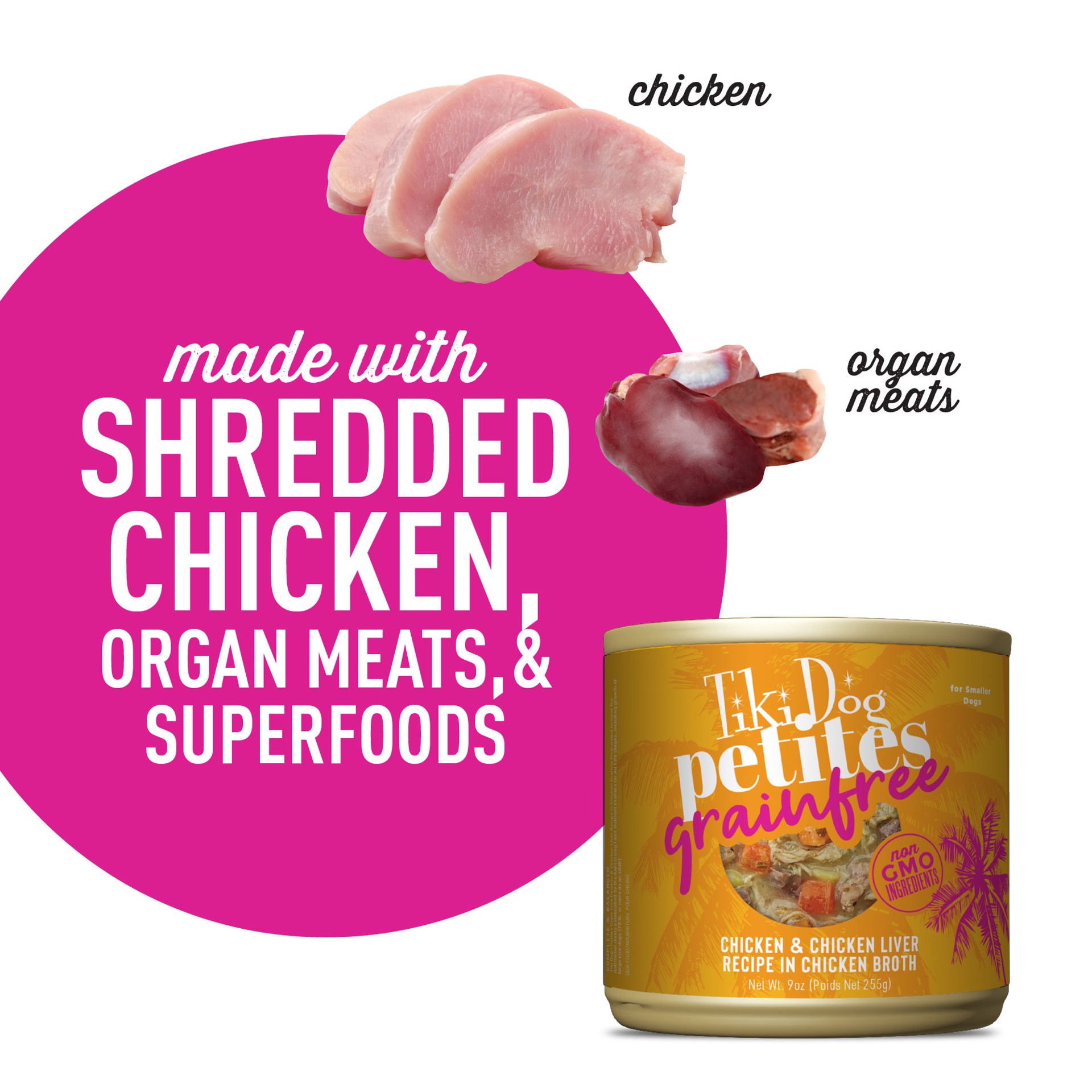 slide 3 of 7, Tiki Dog® Aloha Petites® All Life Stage Wet Dog Food - Chicken, 9 oz