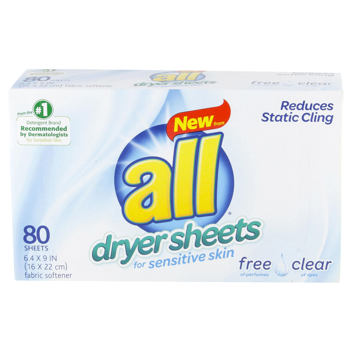 slide 1 of 2, All Free Clear For Sensitive Skin Dryer Sheets Fabric Softener, 80 ct