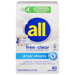All Free Clear Dryer Sheets, 80 ct