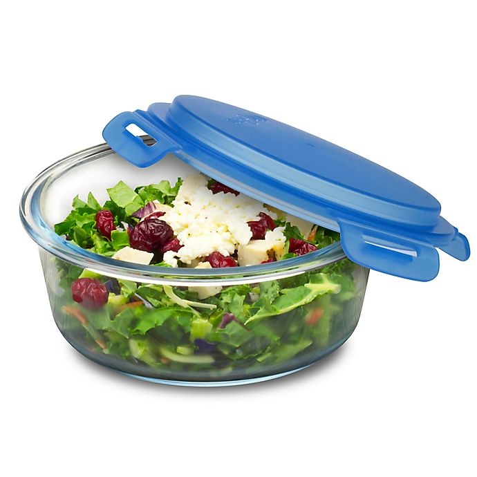 slide 1 of 5, Smart Planet Pure Glass Round Salad Bowl - Blue, 33 oz