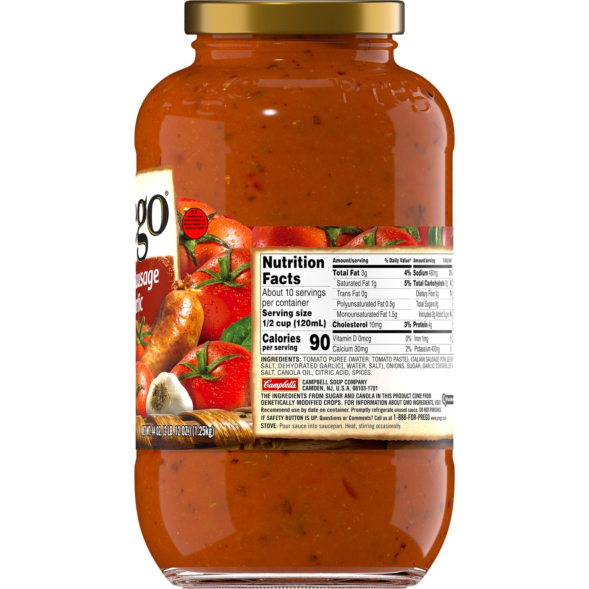 slide 5 of 5, Prego Pasta Sauce, Tomato Sauce with Italian Sausage & Garlic, 44 Ounce Jar, 44 oz