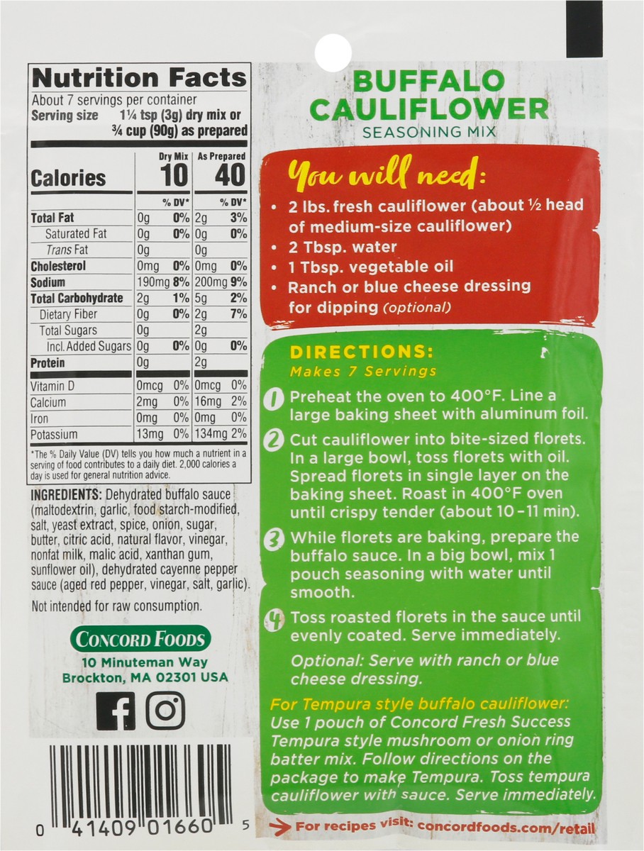 slide 4 of 9, Concord Foods Seasoning Mix, Buffalo Cauliflower, 0.72 oz