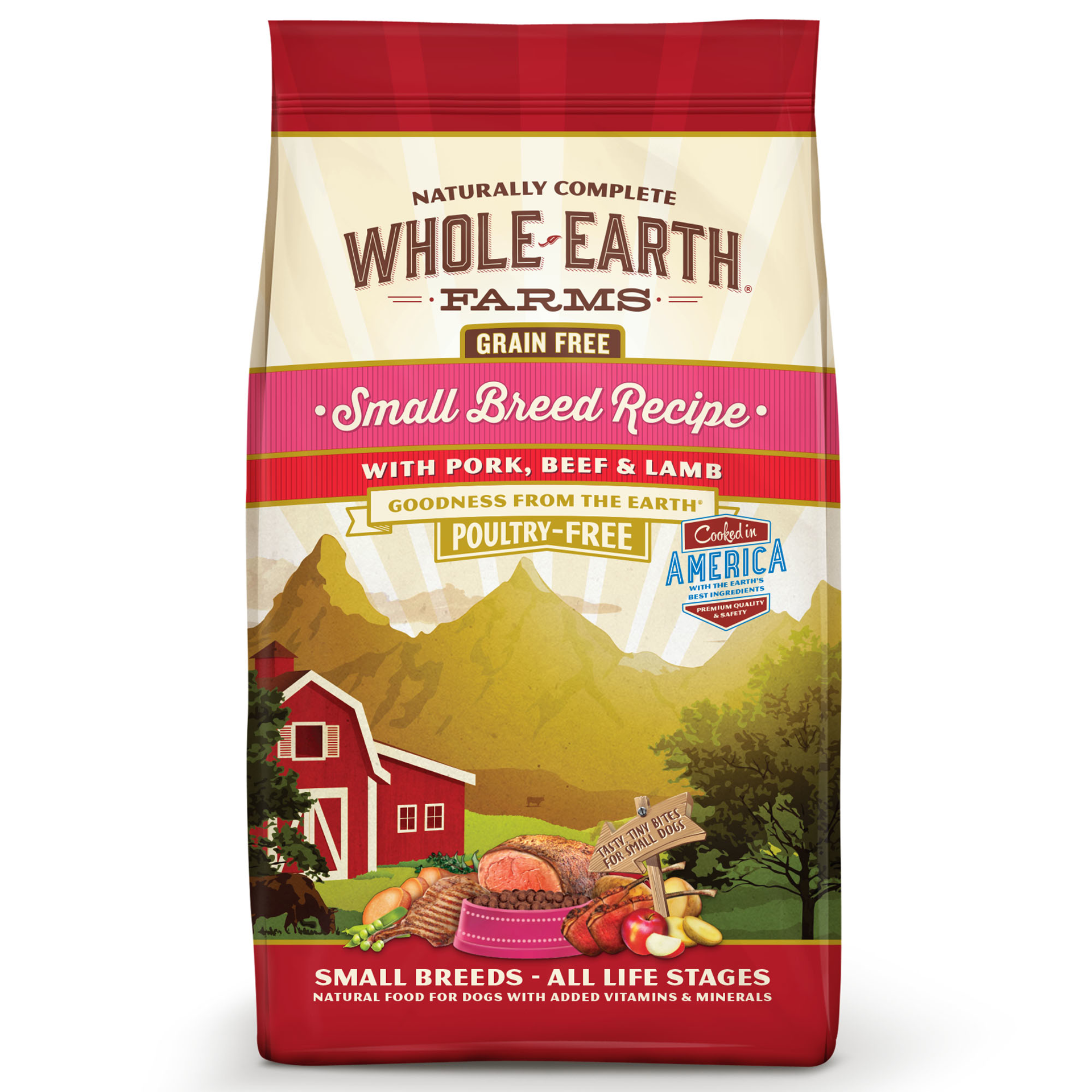 slide 1 of 3, Whole Earth Farms Grain Free Dry Dog Food Small Breed Recipe with Pork, Beef & Lamb - 12 lb Bag, 12 lb