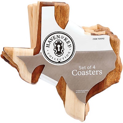 slide 1 of 1, Haven & Key Mixwood Texas Shape Coasters, 4 ct