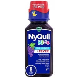 VICKS NyQuil Kids Grape Cold & Cough + Fever Multi-Symptom Relief Liquid, Nighttime Relief of Cough, Sore Throat, Sneezing, Runny Nose and Fever, Great-Tasting Grape Flavored Medicine, Specially Formulated for Kids Ages 6+, 8 OZ