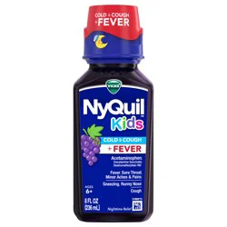 VICKS NyQuil Kids Grape Cold & Cough + Fever Multi-Symptom Relief Liquid, Nighttime Relief of Cough, Sore Throat, Sneezing, Runny Nose and Fever, Great-Tasting Grape Flavored Medicine, Specially Formulated for Kids Ages 6+, 8 OZ