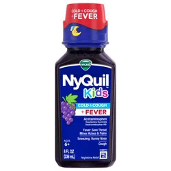 VICKS NyQuil Kids Grape Cold & Cough + Fever Multi-Symptom Relief Liquid, Nighttime Relief of Cough, Sore Throat, Sneezing, Runny Nose and Fever, Great-Tasting Grape Flavored Medicine, Specially Formulated for Kids Ages 6+, 8 OZ