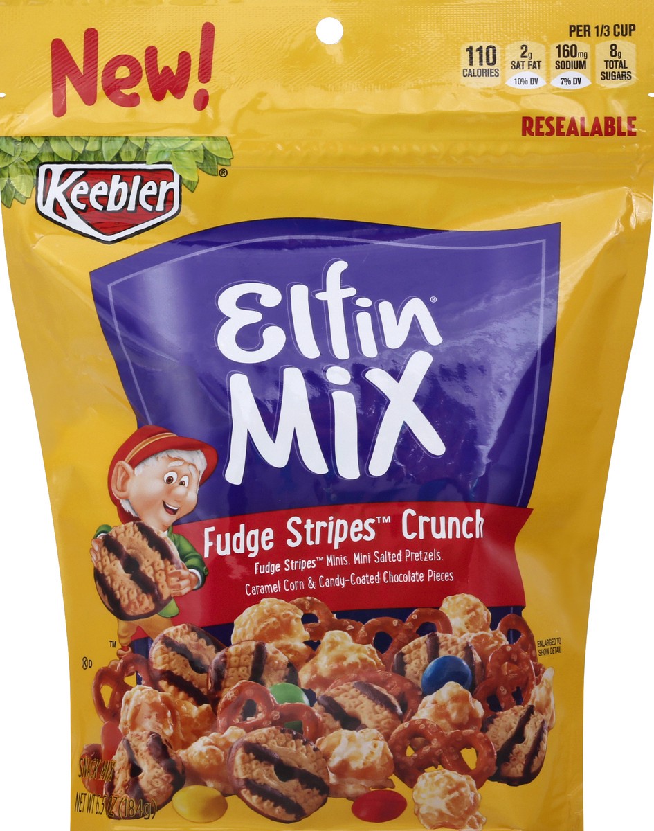 slide 5 of 6, Keebler Elfin Mix Fudge Stripes Crunch Snack Mix, 6.5 oz