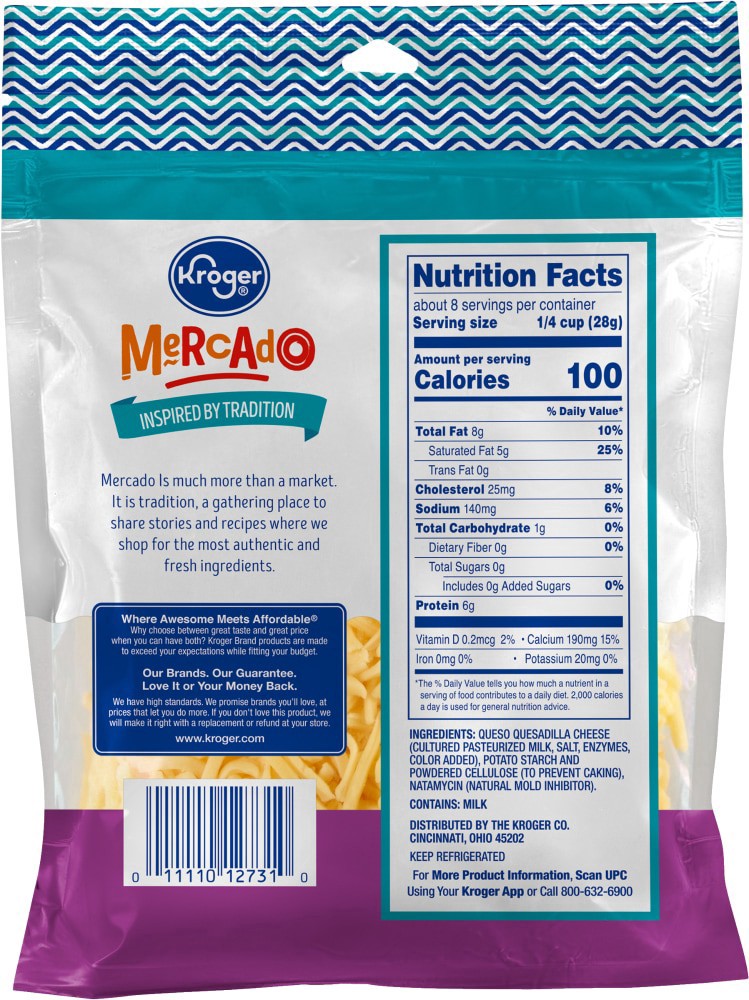 slide 2 of 2, Kroger Mercado Shredded Queso Quesadilla Cheese, 8 oz