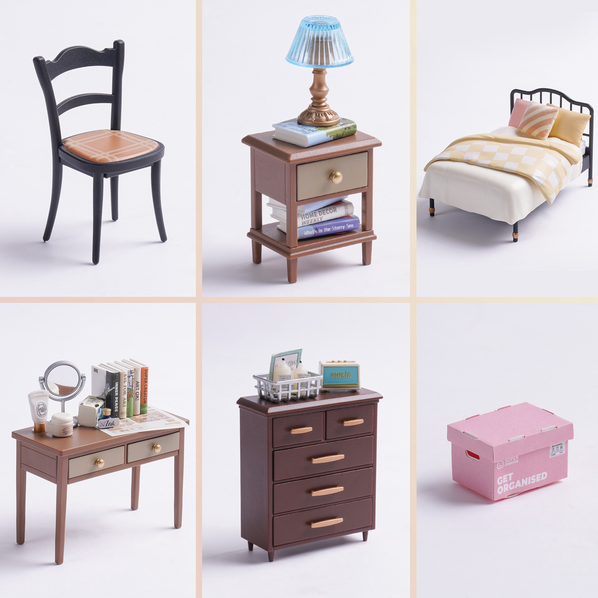 slide 7 of 7, Robotime Rolife Super Creator Sweet Dream Bedroom Diy Miniature Kit, 5.98 in x 6.93 in x 6.42 in