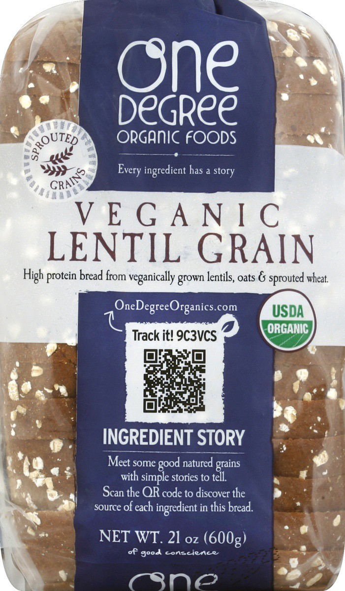 slide 2 of 5, One Degree Organic Foods Veganic Lentil Grain Bread, 21 oz