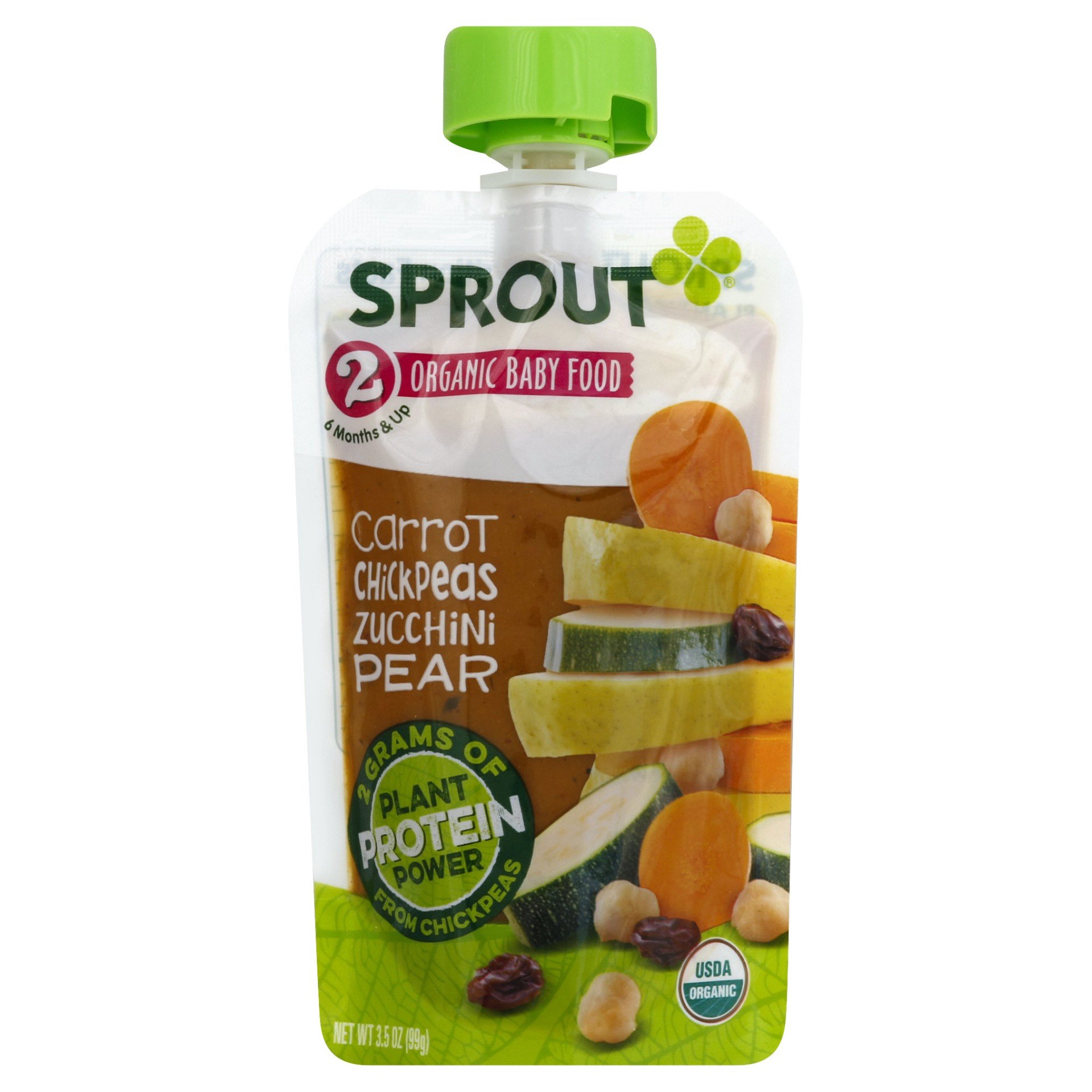 slide 1 of 9, Sprout Organics 6+ Months Carrot, Chickpeas, Zucchini & Pear Baby Food 3.5 oz, 3.5 oz