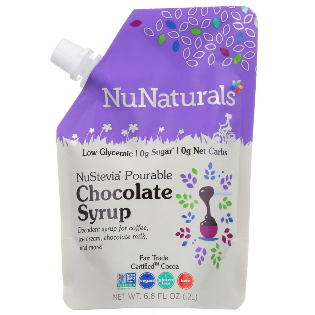 slide 1 of 1, NuNaturals Nustevia Pourable Chocolate Syrup, 6.6 fl oz