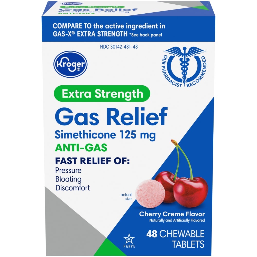 slide 1 of 1, Kroger Extra Strength Antigas Cherry Creme Chewable Tablets 125Mg, 48 ct