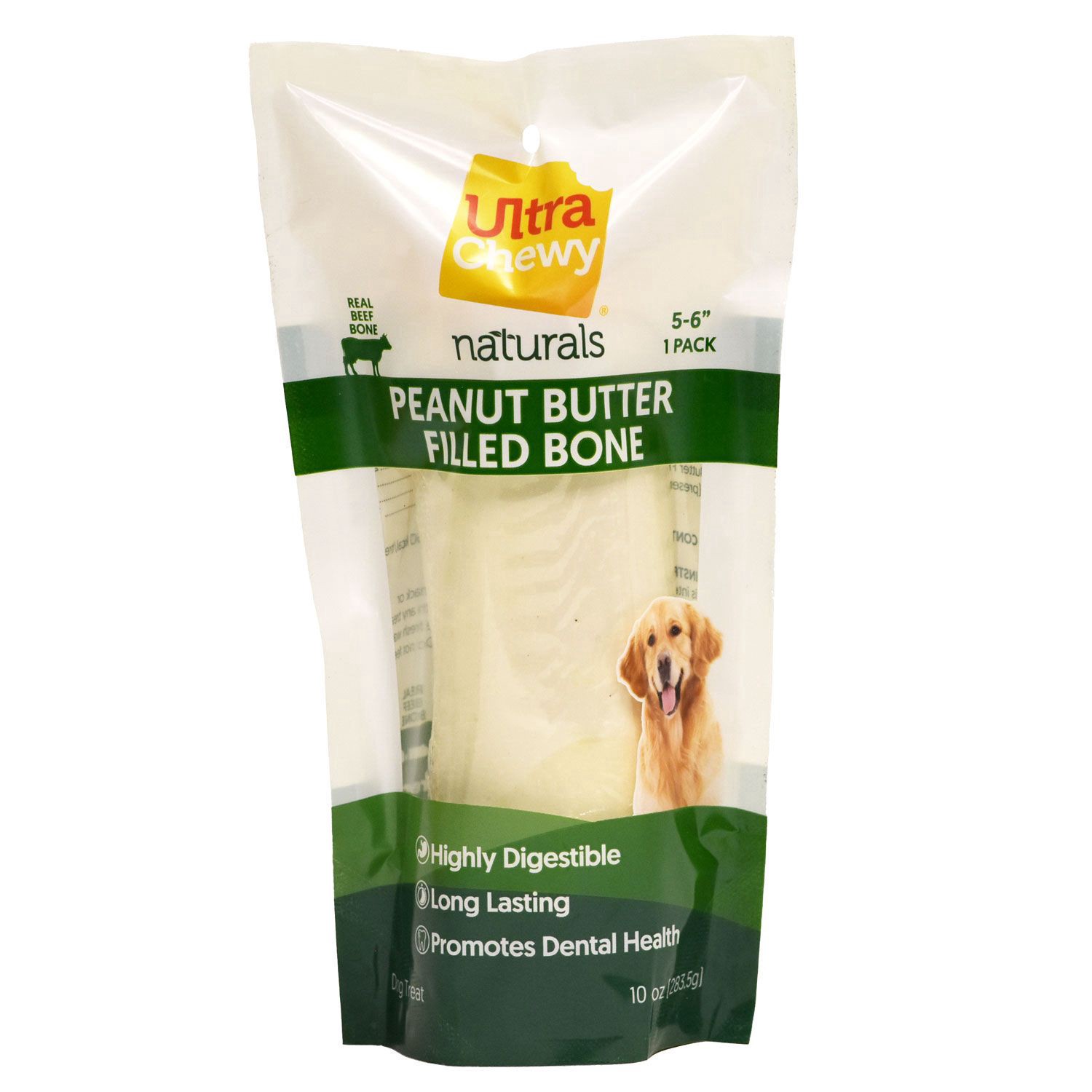 slide 1 of 1, Ultra Chewy Naturals Peanut Butter Filled Bone, 5-6 In, 1 ct
