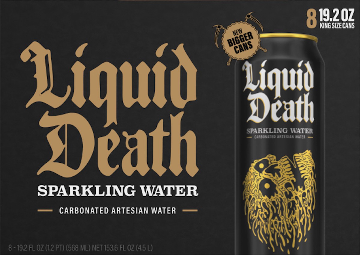 slide 2 of 4, Liquid Death Sparkling Water, 19.2 oz King Size Cans (8-Pack), 8 ct