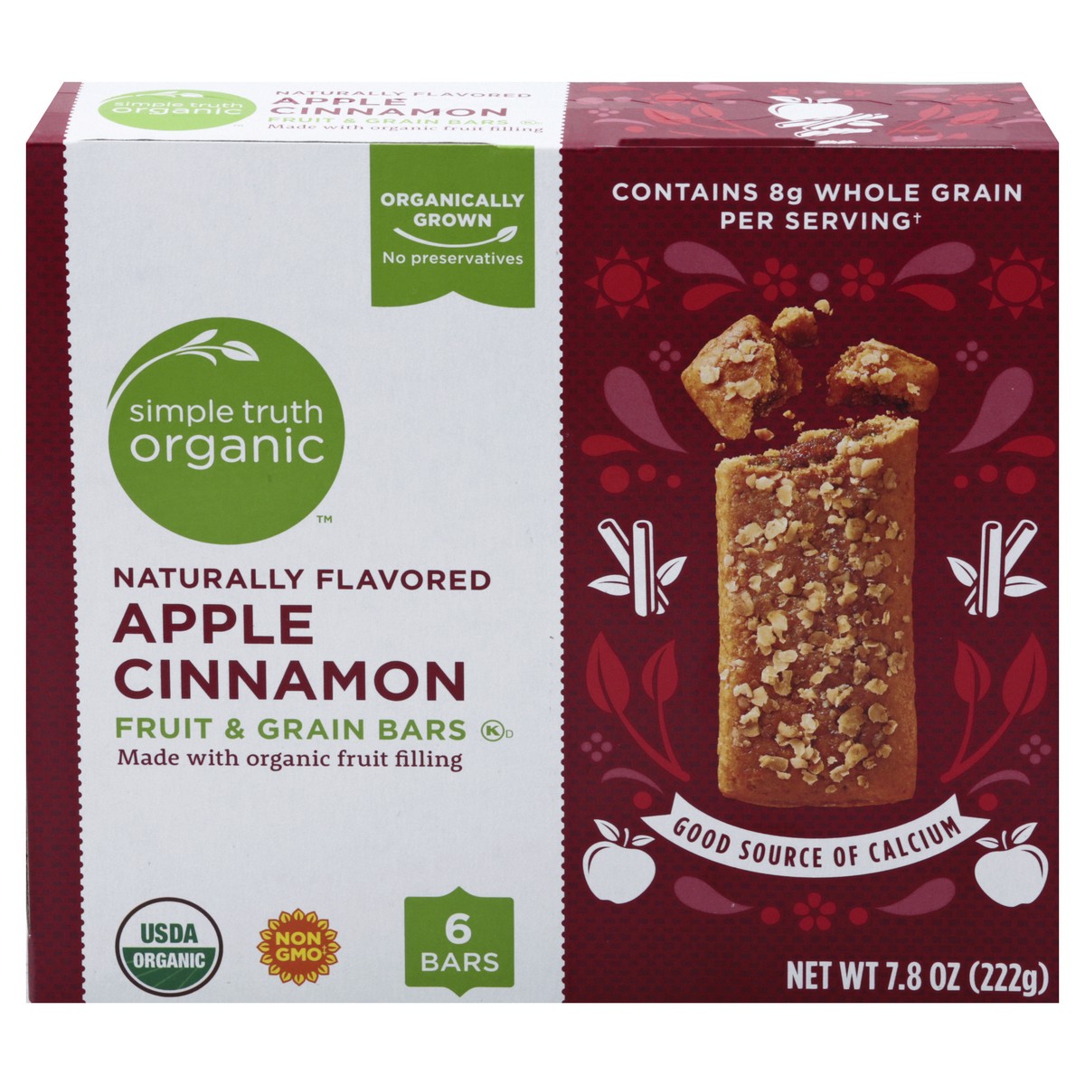 slide 1 of 13, Simple Truth Organic Apple Cinnamon Fruit & Grain Bars 6 ea, 6 ct