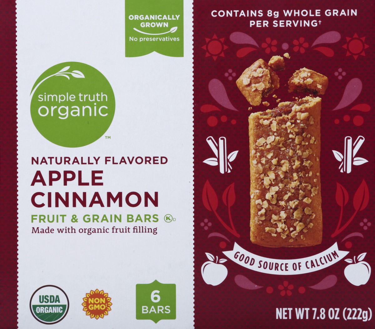 slide 9 of 13, Simple Truth Organic Apple Cinnamon Fruit & Grain Bars 6 ea, 6 ct