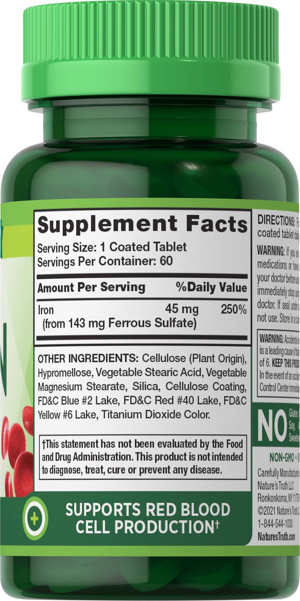 slide 8 of 9, Nature's Truth Slow Release Ferrous Sulfate Iron 45 mg, 60 ct
