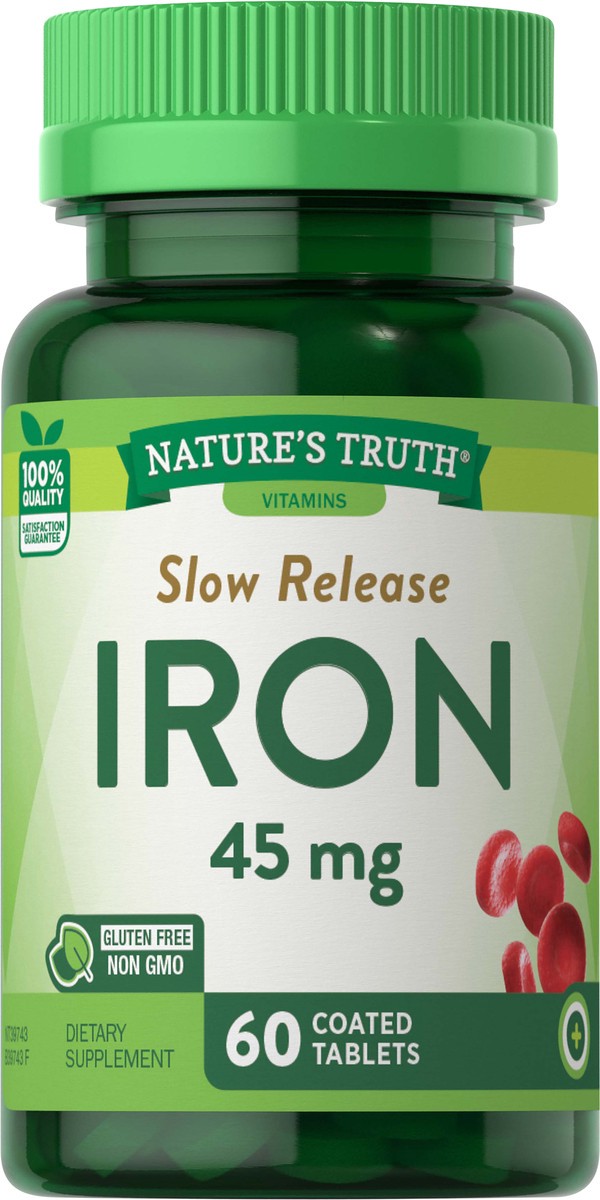 slide 3 of 9, Nature's Truth Slow Release Ferrous Sulfate Iron 45 mg, 60 ct