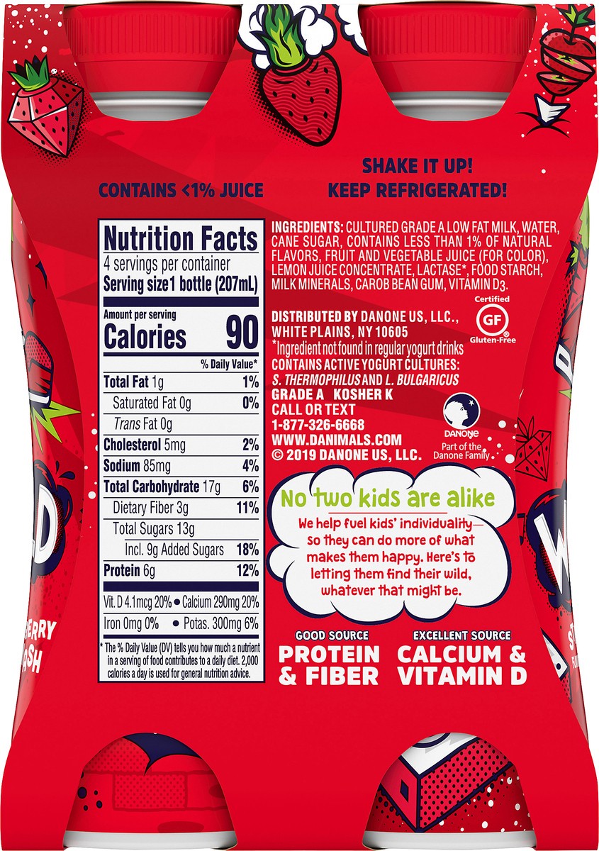 slide 3 of 7, Danimals Wild Nonfat 4 Pack Strawberry Flavor Smash Yogurt Drinks 4 ea, 4 ct