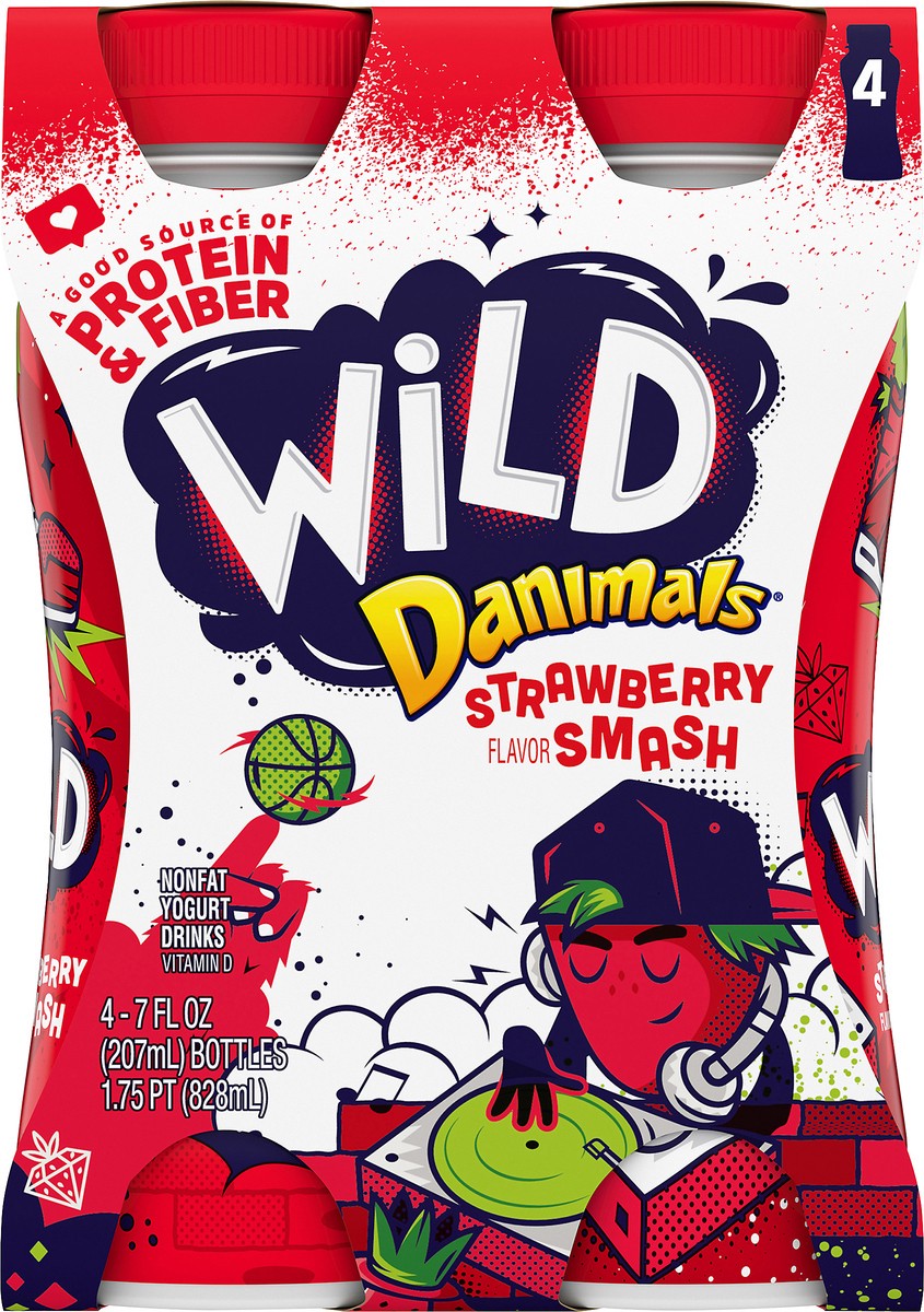 slide 4 of 7, Danimals Wild Nonfat 4 Pack Strawberry Flavor Smash Yogurt Drinks 4 ea, 4 ct