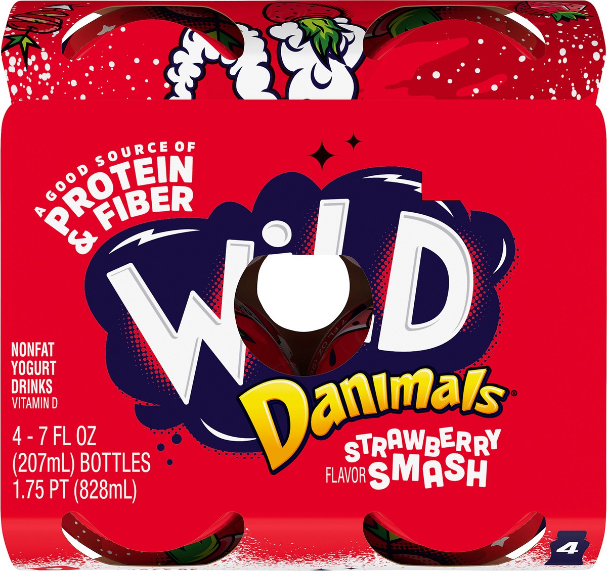 slide 7 of 7, Danimals Wild Nonfat 4 Pack Strawberry Flavor Smash Yogurt Drinks 4 ea, 4 ct