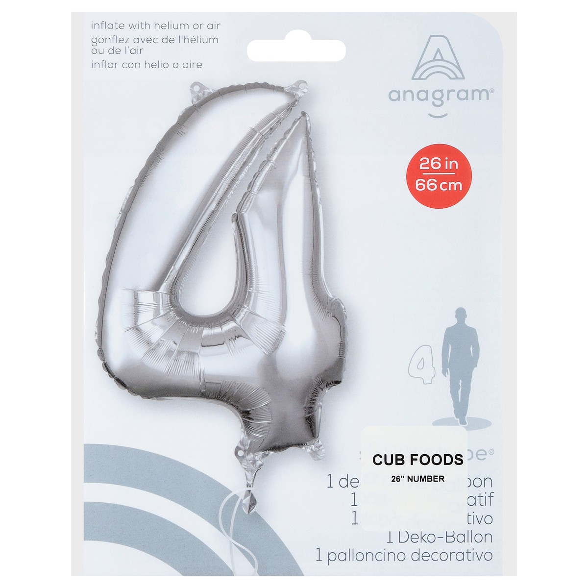 slide 1 of 2, E&R Number 4 Silver Balloon, 26 in