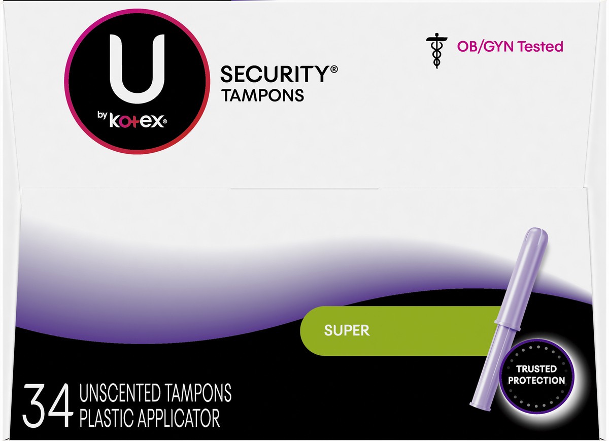 slide 4 of 8, U by Kotex Security Super Unscented Tampons, 34 ct