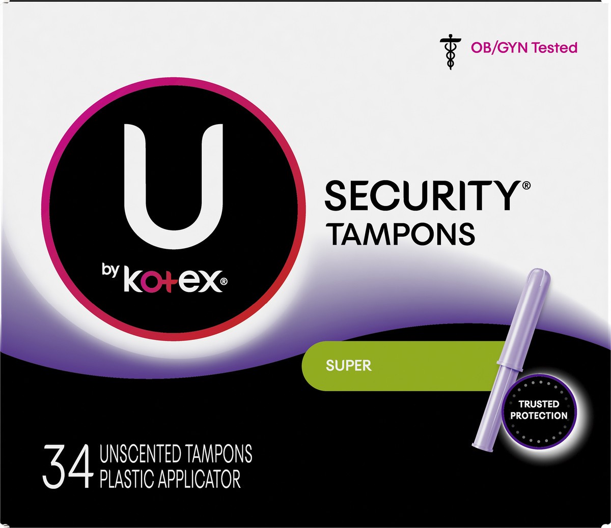 slide 7 of 8, U by Kotex Security Super Unscented Tampons, 34 ct