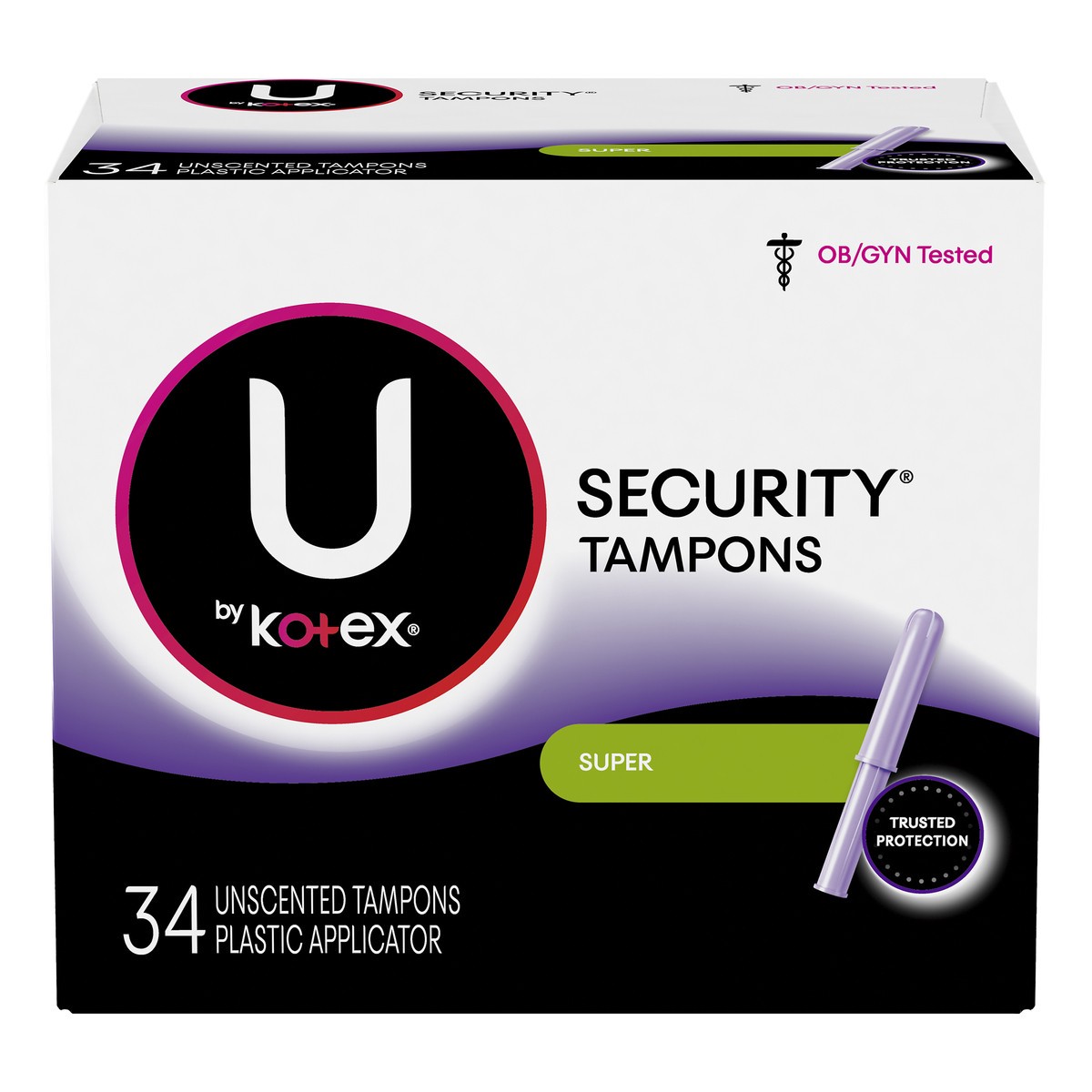 slide 1 of 8, U by Kotex Security Super Unscented Tampons, 34 ct