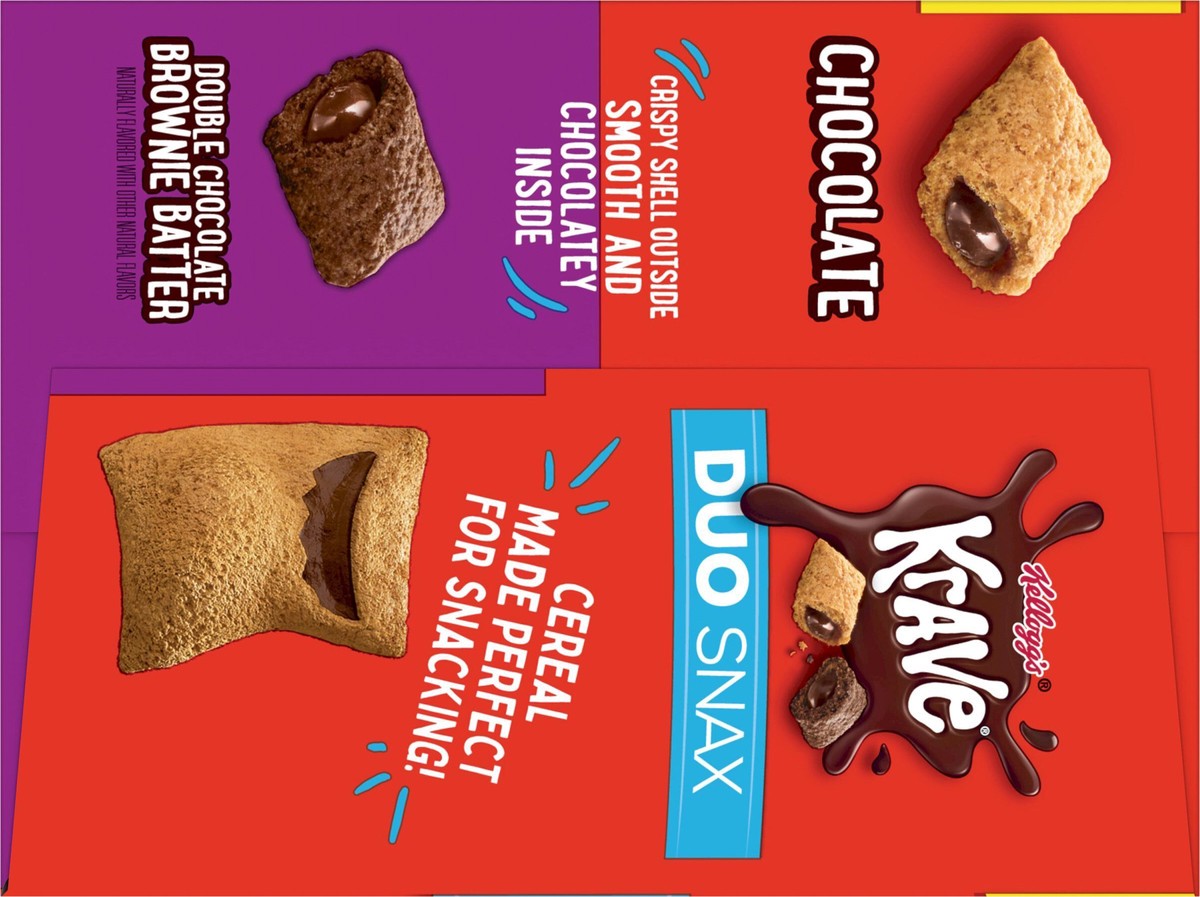 slide 6 of 9, Krave Kellogg's Krave Duo Snax Cereal Snacks, Kids Snacks, Lunch Snacks, Chocolate and Double Chocolate Brownie Batter, 5oz Box, 10 Pouches, 10 ct