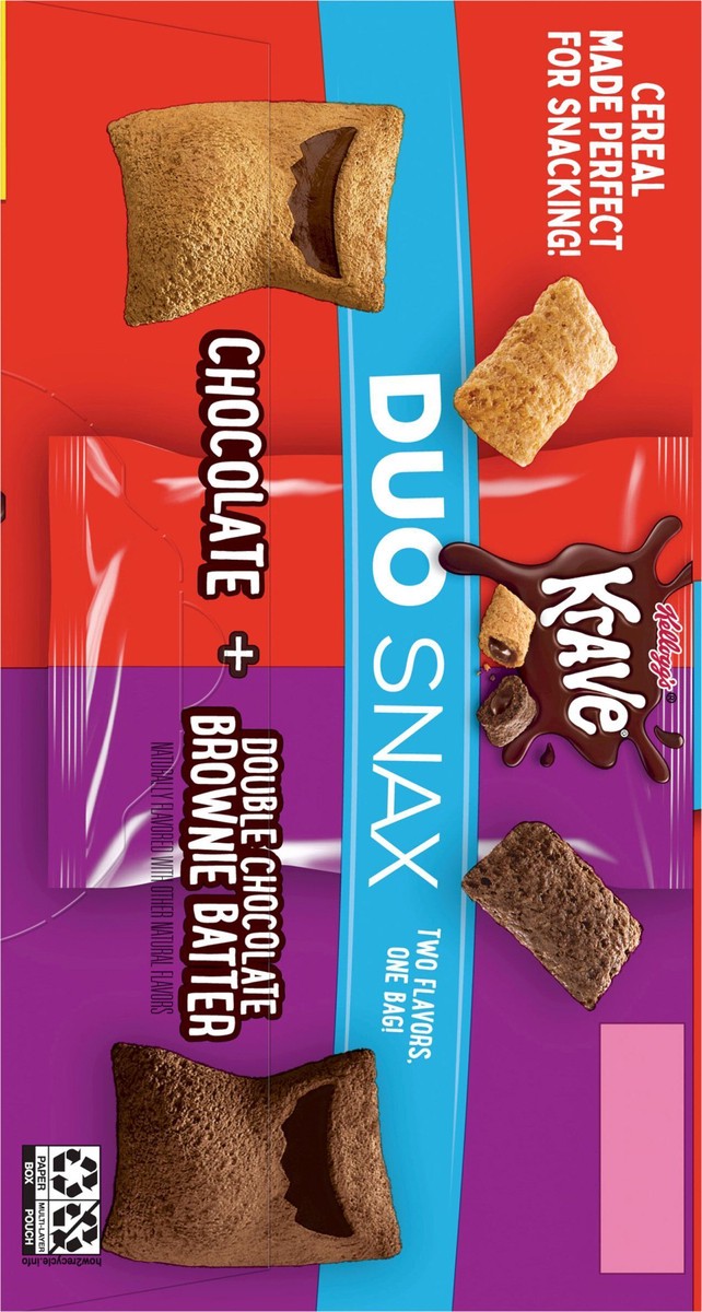 slide 5 of 9, Krave Kellogg's Krave Duo Snax Cereal Snacks, Kids Snacks, Lunch Snacks, Chocolate and Double Chocolate Brownie Batter, 5oz Box, 10 Pouches, 10 ct