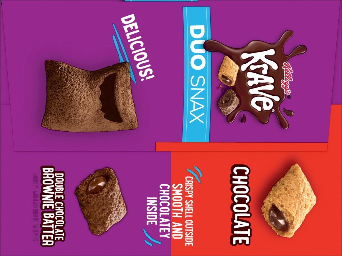 slide 3 of 9, Krave Kellogg's Krave Duo Snax Cereal Snacks, Kids Snacks, Lunch Snacks, Chocolate and Double Chocolate Brownie Batter, 5oz Box, 10 Pouches, 10 ct