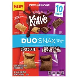 Kellogg''s Krave Duo Snax Cereal Snacks, Kids Snacks, Lunch Snacks, Chocolate and Double Chocolate Brownie Batter, 5oz Box (10 Pouches)