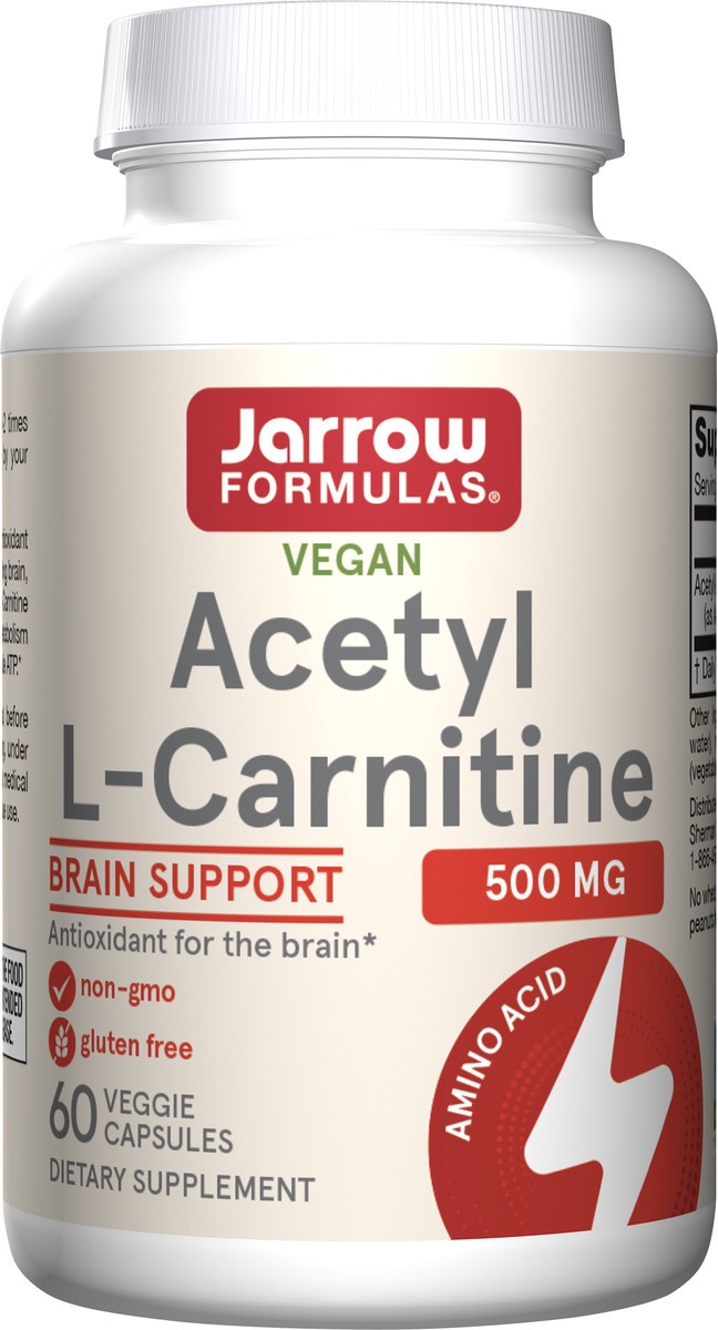 slide 2 of 4, Jarrow Formulas Acetyl L-Carnitine 500 mg - Antioxidant Protection for the Brain - Supports Energy Production & Metabolism - Heart & Cardiovascular Health - 60 Veggie Capsules, 60 ct