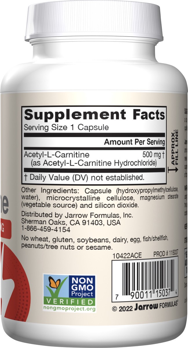 slide 4 of 4, Jarrow Formulas Acetyl L-Carnitine 500 mg - Antioxidant Protection for the Brain - Supports Energy Production & Metabolism - Heart & Cardiovascular Health - 60 Veggie Capsules, 60 ct