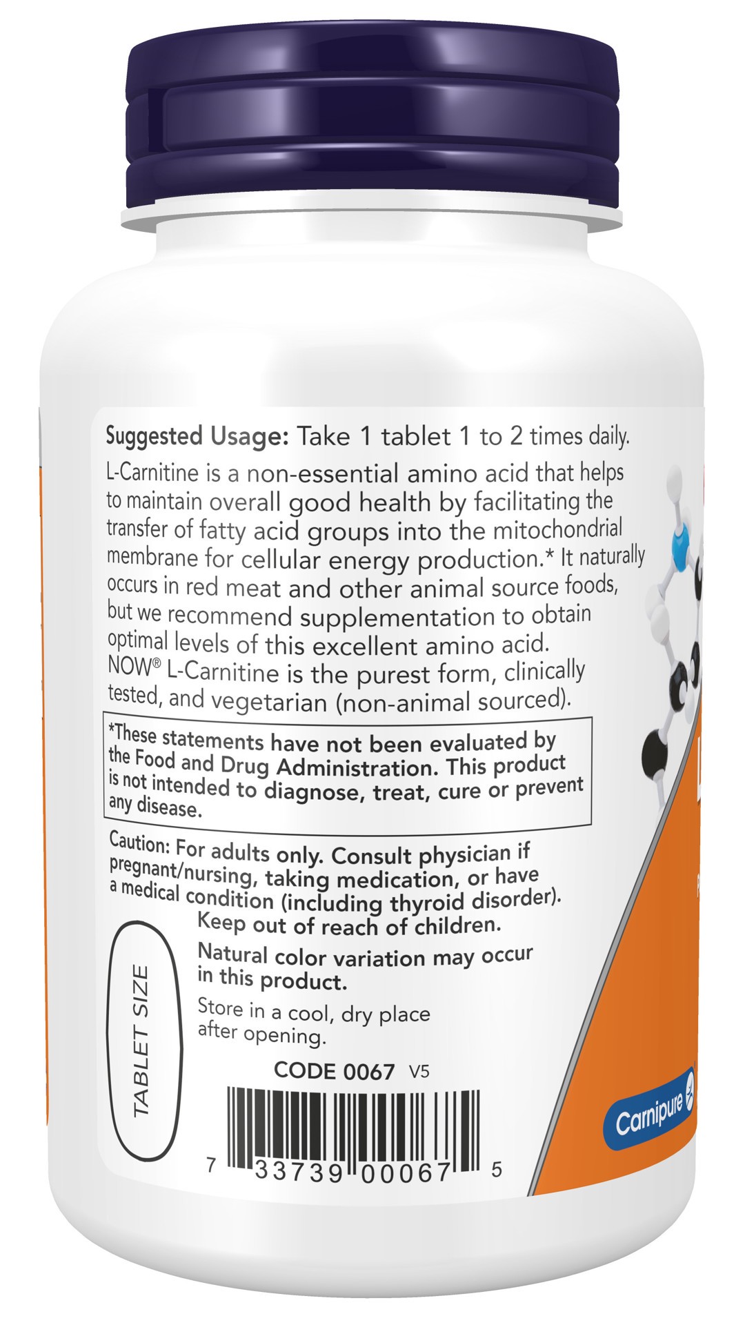 slide 2 of 4, NOW L-Carnitine 1000 mg - 50 Tablets, 50 ct