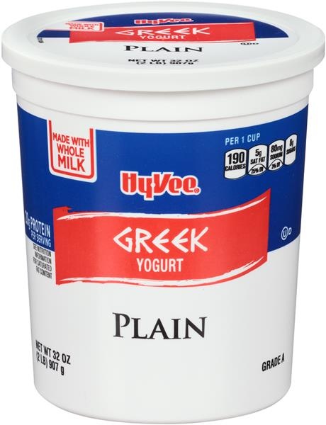 slide 1 of 1, Hy-vee Plain Greek Yogurt, 32 oz